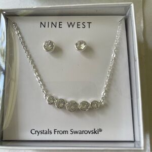 3/$20 SALE 🛒 NEW Jewelry Set: Nine West Silver Crystal Necklace Earrings Set NIB